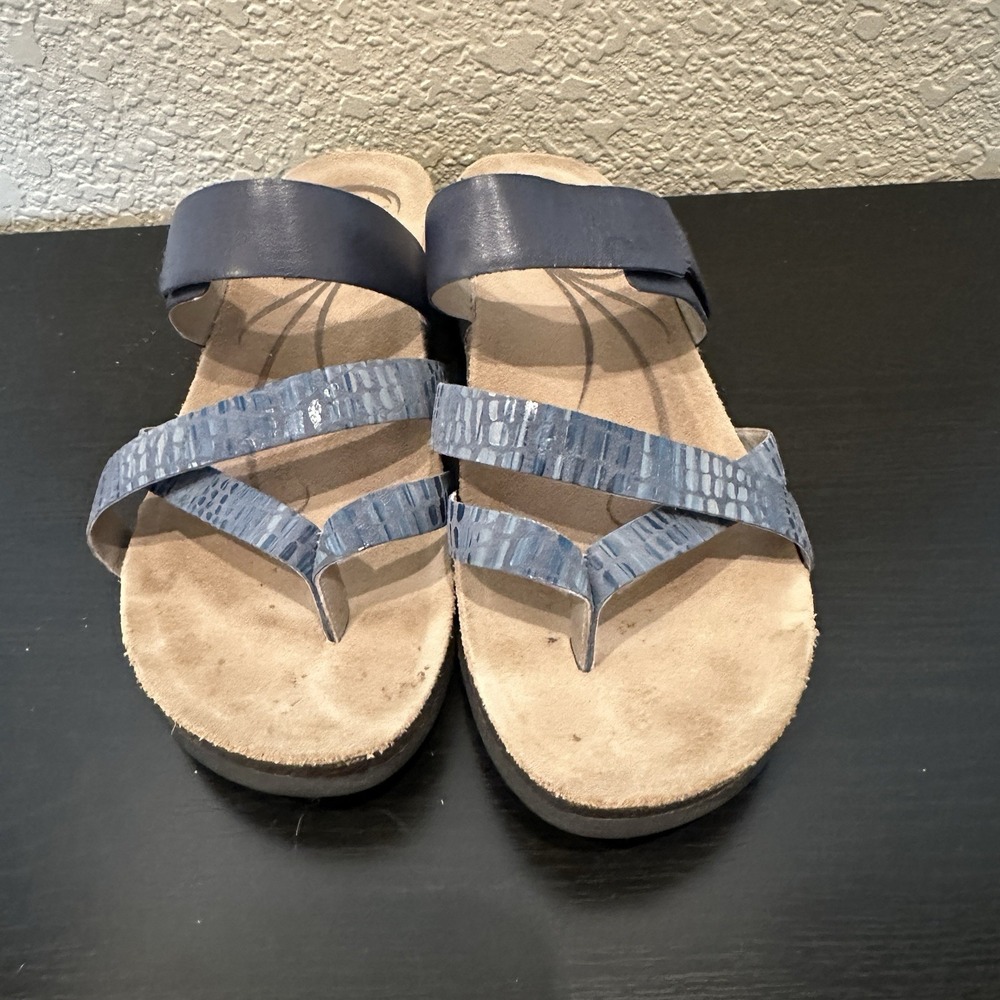 Abeo Bryce Women's Black Sandals Thong Slides Cork Adjustable Strappy Size 7.5